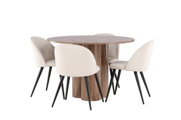 Olivia Spisegruppe 110 cm Rund med 4 Velvet stoler - Mocca/Beige - Møbler - Bord - Spisegruppe