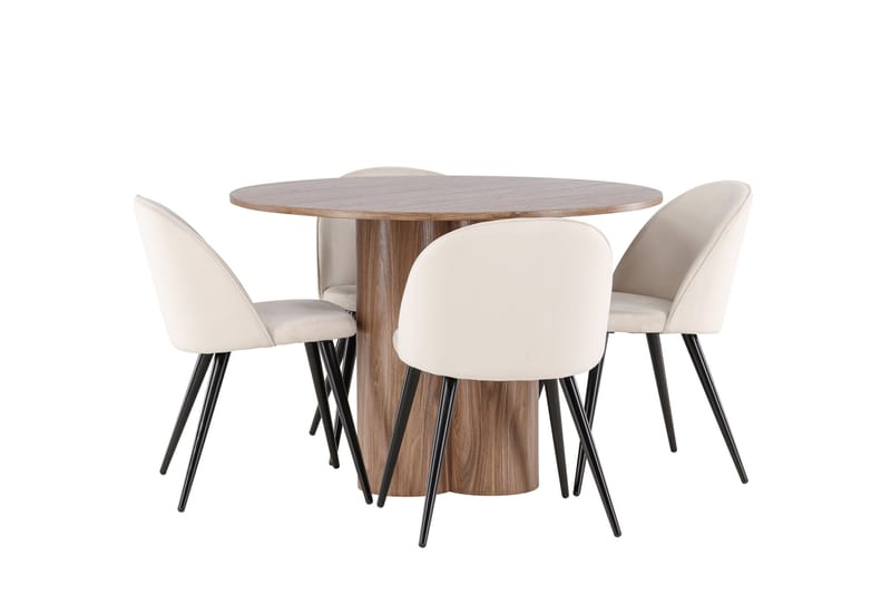 Olivia Spisegruppe 110 cm Rund med 4 Velvet stoler - Mocca/Beige - Møbler - Bord - Spisegruppe