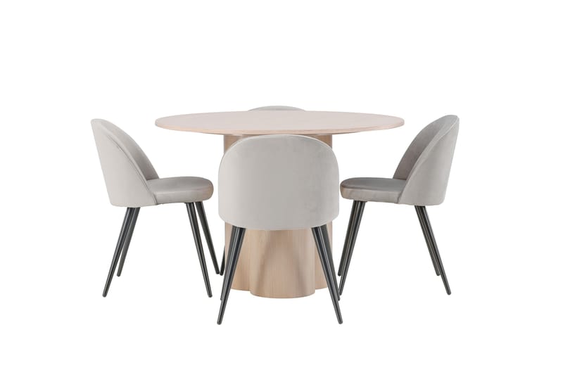 Olivia Spisegruppe 110 cm Rund med 4 Velvet Stoler, Whitewash