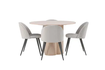 Olivia Spisegruppe 110 cm Rund med 4 Velvet Stoler - Whitewash - Møbler - Bord - Spisegruppe