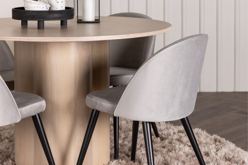 Olivia Spisegruppe 110 cm Rund med 4 Velvet Stoler - Whitewash - Møbler - Bord - Spisegruppe