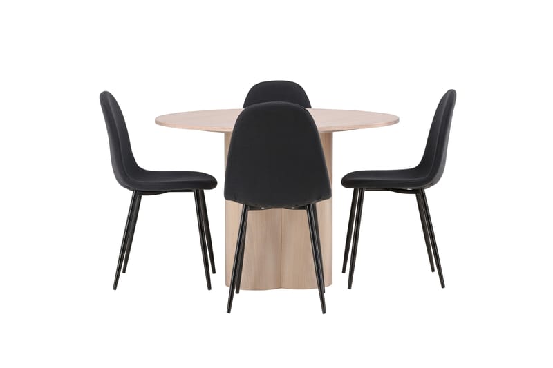 Olivia Spisegruppe 110 cm Rund med 4 Polar Stoler - Whitewash - Møbler - Bord - Spisegruppe
