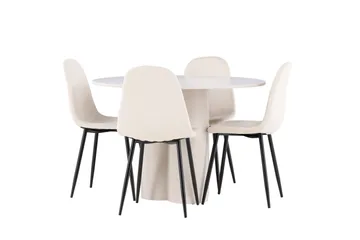 Olivia Spisegruppe 110 cm Rund med 4 Polar stoler - Beige/Beige - Møbler - Bord - Spisegruppe
