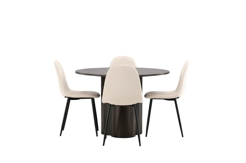 Olivia Spisegruppe 110 cm Rund med 4 Polar Stoler, Beige