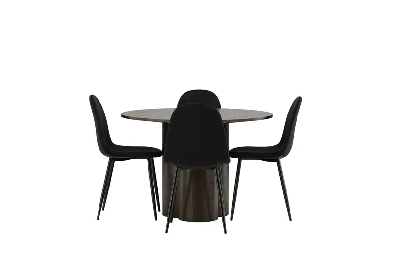 Olivia Spisegruppe 110 cm Rund med 4 Polar Stoler, Sort