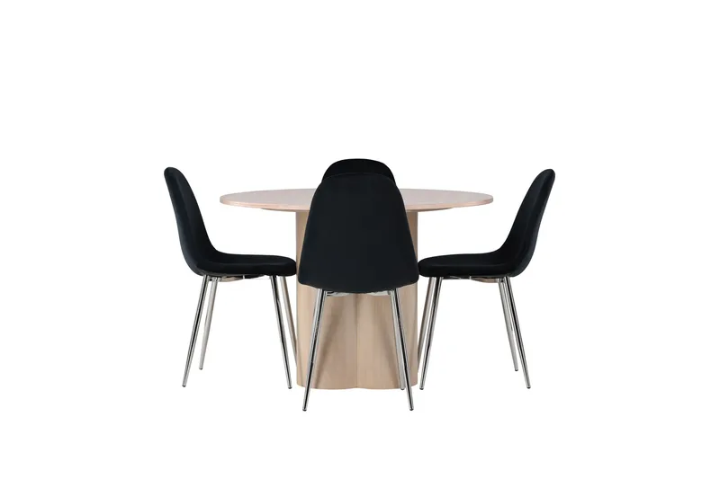 Olivia Spisegruppe 110 cm Rund med 4 Polar Stoler, Whitewash