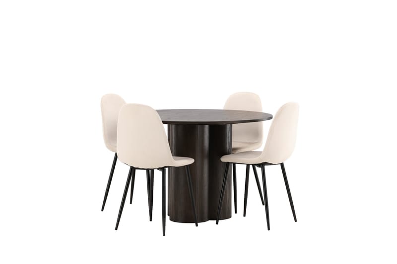 Olivia Spisegruppe 110 cm Rund med 4 Polar Stoler - Beige - Møbler - Bord - Spisegruppe