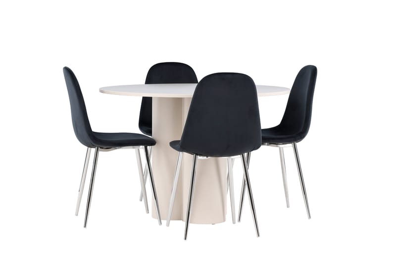 Olivia Spisegruppe 110 cm Rund med 4 Polar stoler - Beige/Svart - Møbler - Bord - Spisegruppe