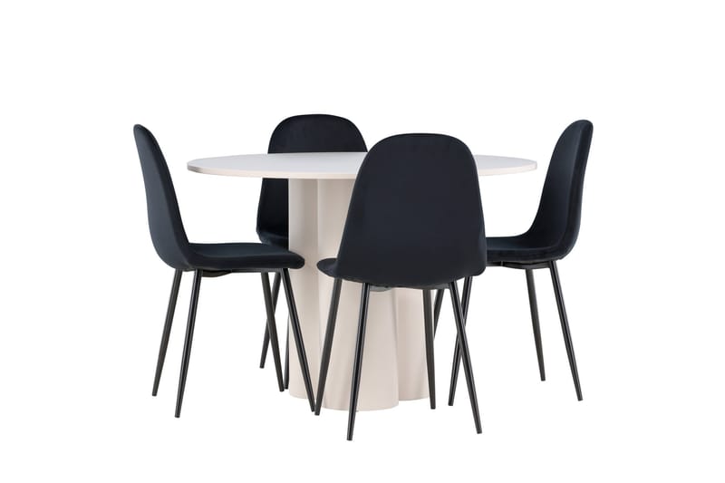 Olivia Spisegruppe 110 cm Rund med 4 Polar stoler - Beige/Svart - Møbler - Bord - Spisegruppe