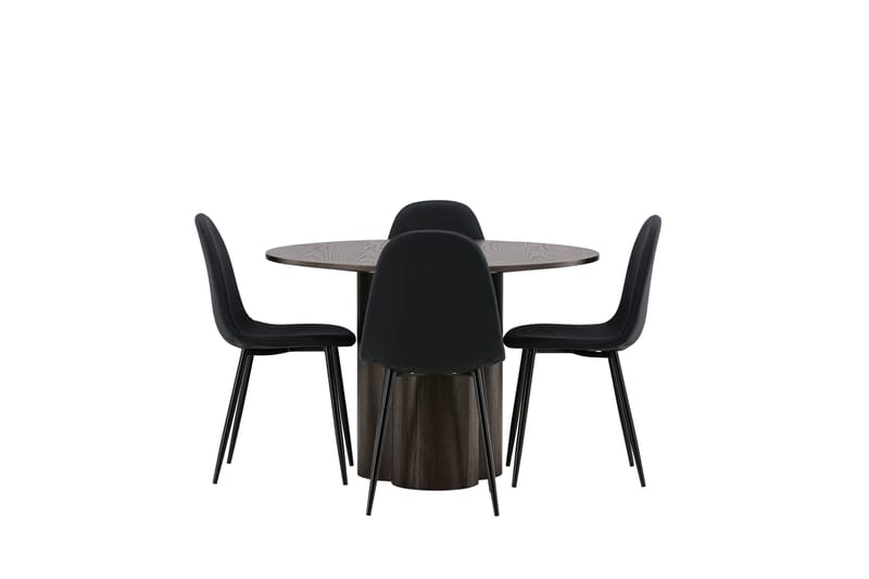 Olivia Spisegruppe 110 cm Rund med 4 Polar Stoler, Sort