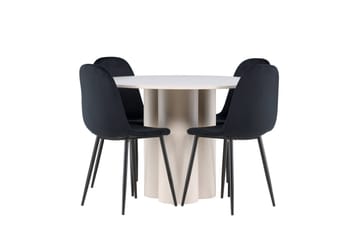 Olivia Spisegruppe 110 cm Rund med 4 Polar stoler - Beige/Svart - Møbler - Bord - Spisegruppe
