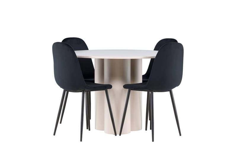 Olivia Spisegruppe 110 cm Rund med 4 Polar stoler - Beige/Svart - Møbler - Bord - Spisegruppe