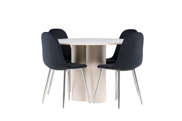 Olivia Spisegruppe 110 cm Rund med 4 Polar stoler - Beige/Svart - Møbler - Bord - Spisegruppe