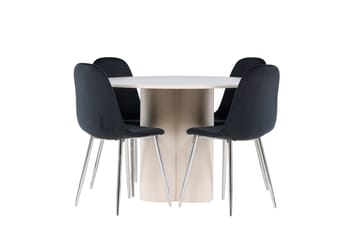 Olivia Spisegruppe 110 cm Rund med 4 Polar stoler - Beige/Svart - Møbler - Bord - Spisegruppe