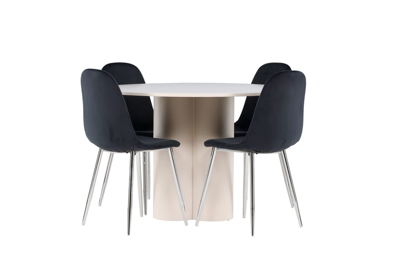 Olivia Spisegruppe 110 cm Rund med 4 Polar stoler - Beige/Svart - Møbler - Bord - Spisegruppe