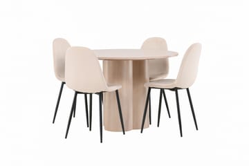 Olivia Spisegruppe 110 cm Rund med 4 Polar Stoler - Whitewash - Møbler - Bord - Spisegruppe