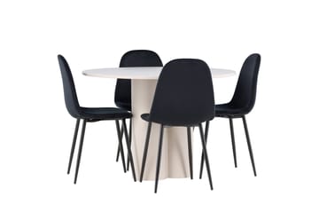 Olivia Spisegruppe 110 cm Rund med 4 Polar stoler - Beige/Svart - Møbler - Bord - Spisegruppe