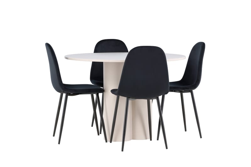 Olivia Spisegruppe 110 cm Rund med 4 Polar stoler - Beige/Svart - Møbler - Bord - Spisegruppe