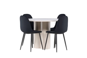 Olivia Spisegruppe 110 cm Rund med 4 Polar stoler - Beige/Svart - Møbler - Bord - Spisegruppe