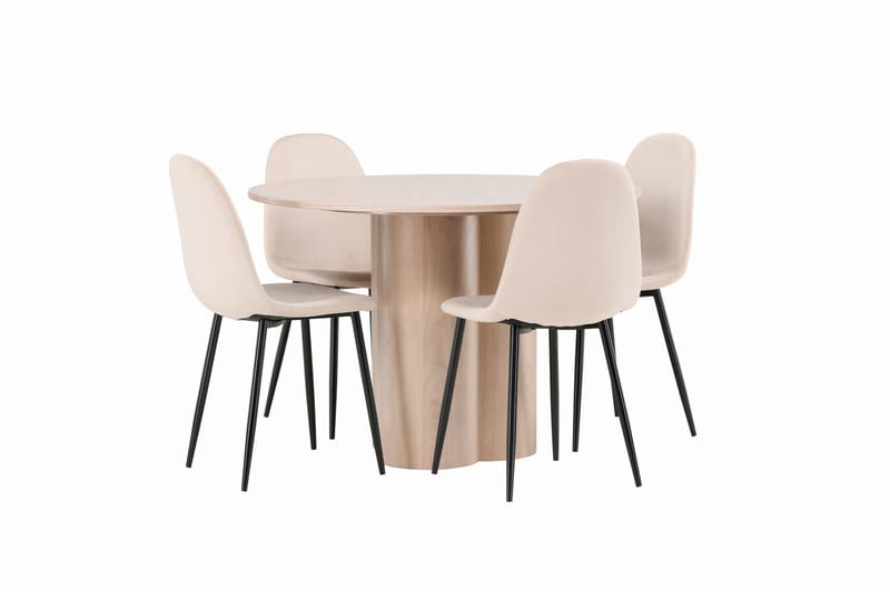 Olivia Spisegruppe 110 cm Rund med 4 Polar Stoler - Whitewash - Møbler - Bord - Spisegruppe