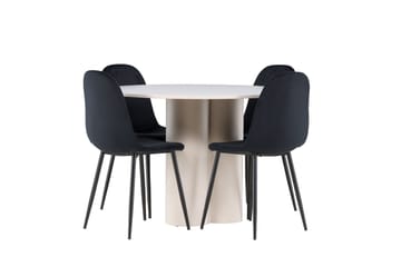 Olivia Spisegruppe 110 cm Rund med 4 Polar stoler - Beige/Svart - Møbler - Bord - Spisegruppe