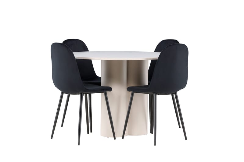Olivia Spisegruppe 110 cm Rund med 4 Polar stoler - Beige/Svart - Møbler - Bord - Spisegruppe
