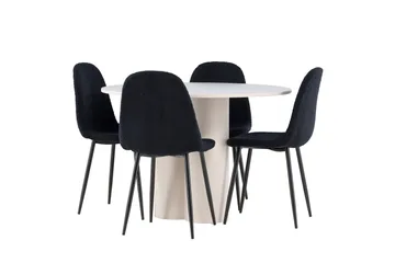 Olivia Spisegruppe 110 cm Rund med 4 Polar stoler - Beige/Svart - Møbler - Bord - Spisegruppe