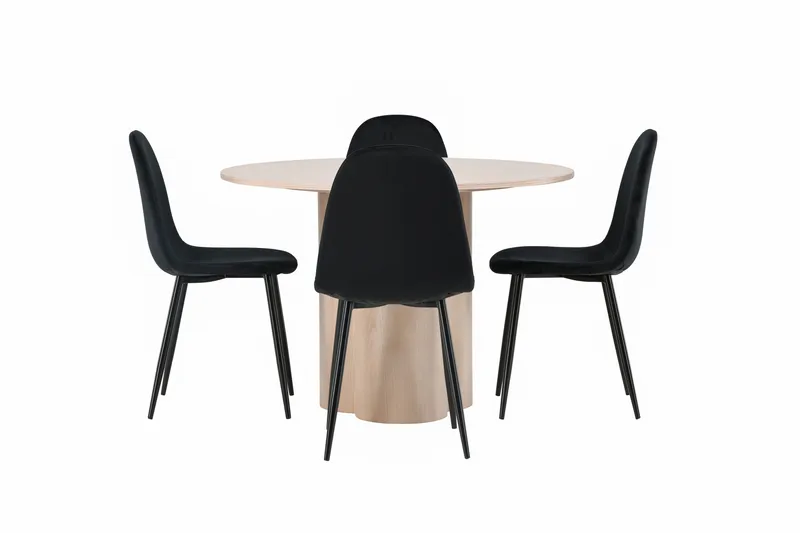 Olivia Spisegruppe 110 cm Rund med 4 Polar Stoler, Whitewash