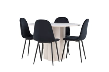 Olivia Spisegruppe 110 cm Rund med 4 Polar stoler - Beige/Svart - Møbler - Bord - Spisegruppe