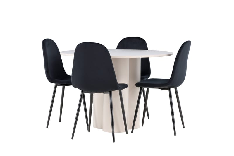 Olivia Spisegruppe 110 cm Rund med 4 Polar stoler - Beige/Svart - Møbler - Bord - Spisegruppe