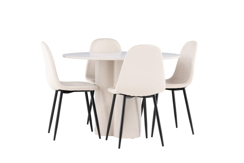 Olivia Spisegruppe 110 cm Rund med 4 Polar stoler - Beige/Beige - Møbler - Bord - Spisegruppe