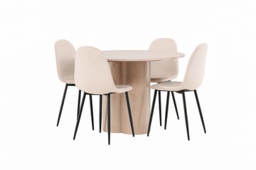 Olivia Spisegruppe 110 cm Rund med 4 Polar Stoler - Whitewash - Møbler - Bord - Spisegruppe