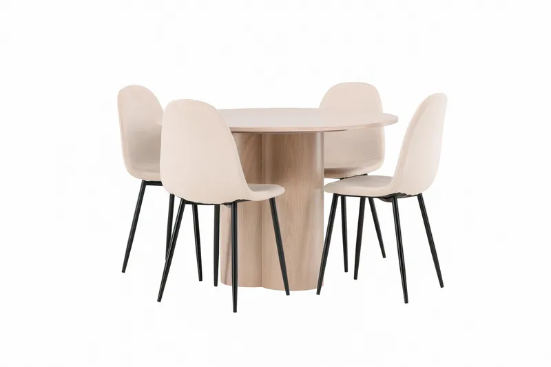 Olivia Spisegruppe 110 cm Rund med 4 Polar Stoler - Whitewash - Møbler - Bord - Spisegruppe