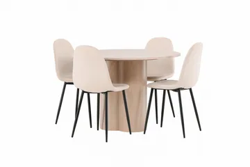 Olivia Spisegruppe 110 cm Rund med 4 Polar Stoler - Whitewash - Møbler - Bord - Spisegruppe