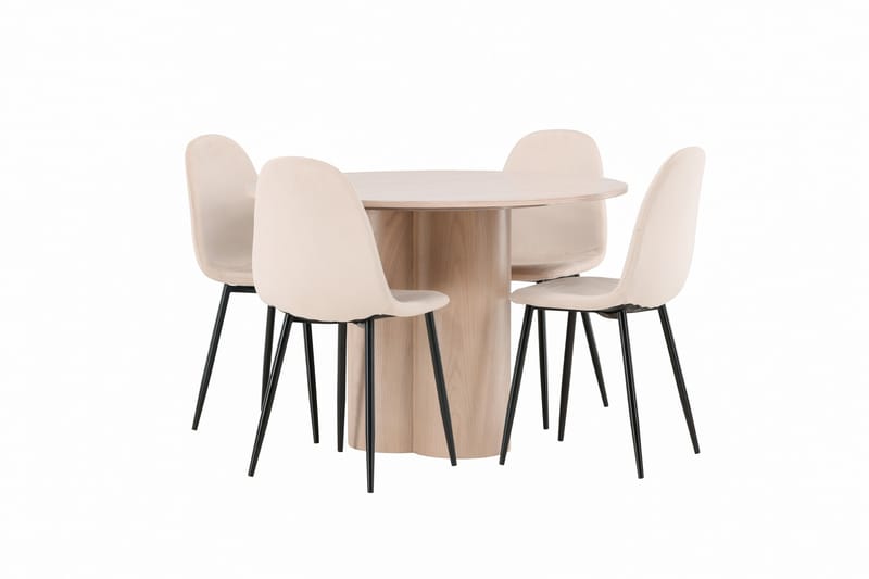 Olivia Spisegruppe 110 cm Rund med 4 Polar Stoler - Whitewash - Møbler - Bord - Spisegruppe