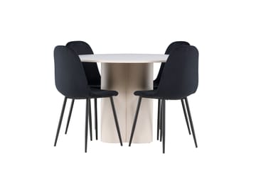 Olivia Spisegruppe 110 cm Rund med 4 Polar stoler - Beige/Svart - Møbler - Bord - Spisegruppe