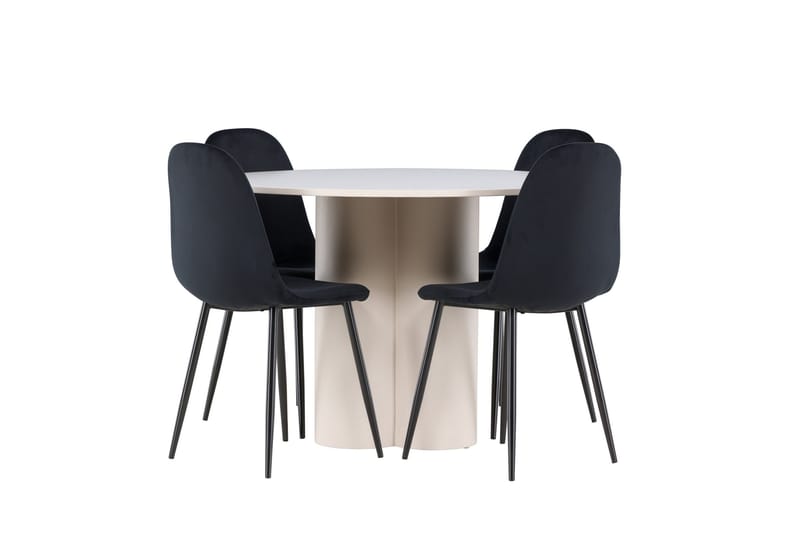 Olivia Spisegruppe 110 cm Rund med 4 Polar stoler - Beige/Svart - Møbler - Bord - Spisegruppe
