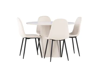 Olivia Spisegruppe 110 cm Rund med 4 Polar stoler - Beige/Beige - Møbler - Bord - Spisegruppe