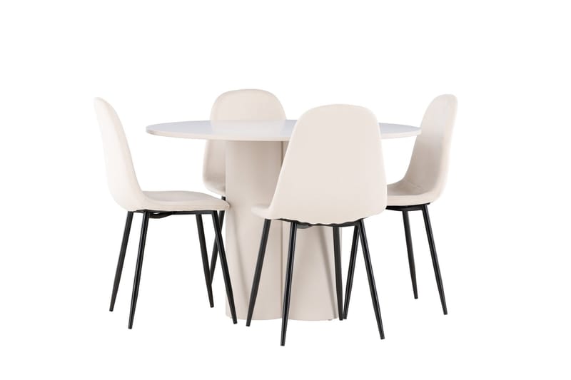 Olivia Spisegruppe 110 cm Rund med 4 Polar stoler - Beige/Beige - Møbler - Bord - Spisegruppe
