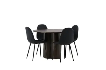 Olivia Spisegruppe 110 cm Rund med 4 Polar Stoler - Sort - Møbler - Bord - Spisegruppe
