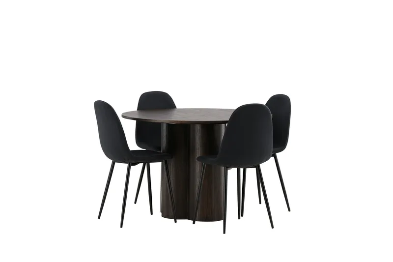 Olivia Spisegruppe 110 cm Rund med 4 Polar Stoler - Sort - Møbler - Bord - Spisegruppe