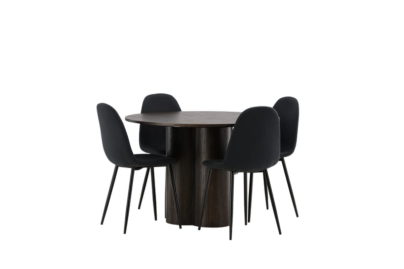 Olivia Spisegruppe 110 cm Rund med 4 Polar Stoler - Sort - Møbler - Bord - Spisegruppe