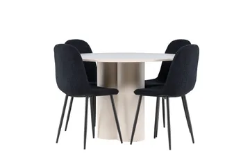 Olivia Spisegruppe 110 cm Rund med 4 Polar stoler - Beige/Svart - Møbler - Bord - Spisegruppe