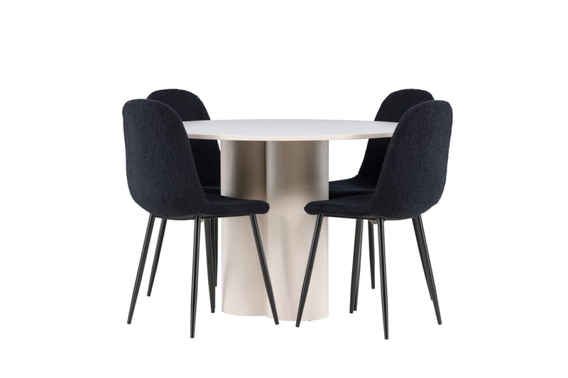 Olivia Spisegruppe 110 cm Rund med 4 Polar stoler - Beige/Svart - Møbler - Bord - Spisegruppe