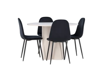 Olivia Spisegruppe 110 cm Rund med 4 Polar stoler - Beige/Svart - Møbler - Bord - Spisegruppe
