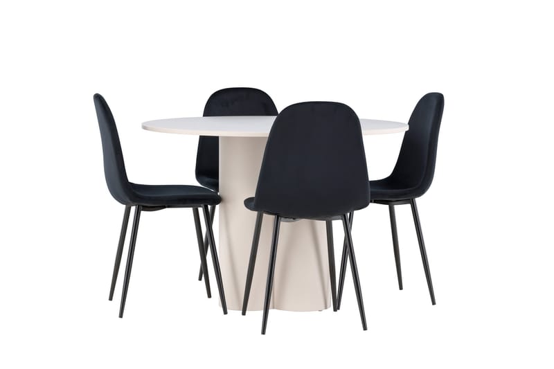 Olivia Spisegruppe 110 cm Rund med 4 Polar stoler - Beige/Svart - Møbler - Bord - Spisegruppe
