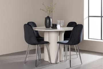 Olivia Spisegruppe 110 cm Rund med 4 Polar stoler - Beige/Svart - Møbler - Bord - Spisegruppe