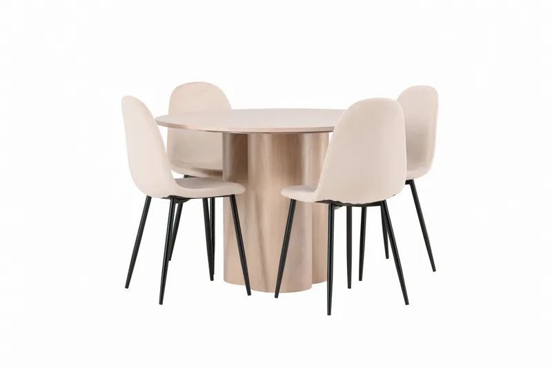 Olivia Spisegruppe 110 cm Rund med 4 Polar Stoler - Whitewash - Møbler - Bord - Spisegruppe