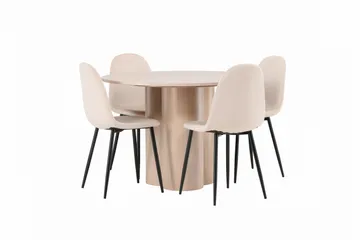 Olivia Spisegruppe 110 cm Rund med 4 Polar Stoler - Whitewash - Møbler - Bord - Spisegruppe