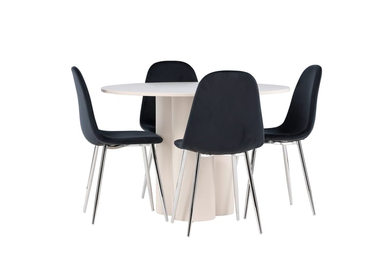 Olivia Spisegruppe 110 cm Rund med 4 Polar stoler - Beige/Svart - Møbler - Bord - Spisegruppe